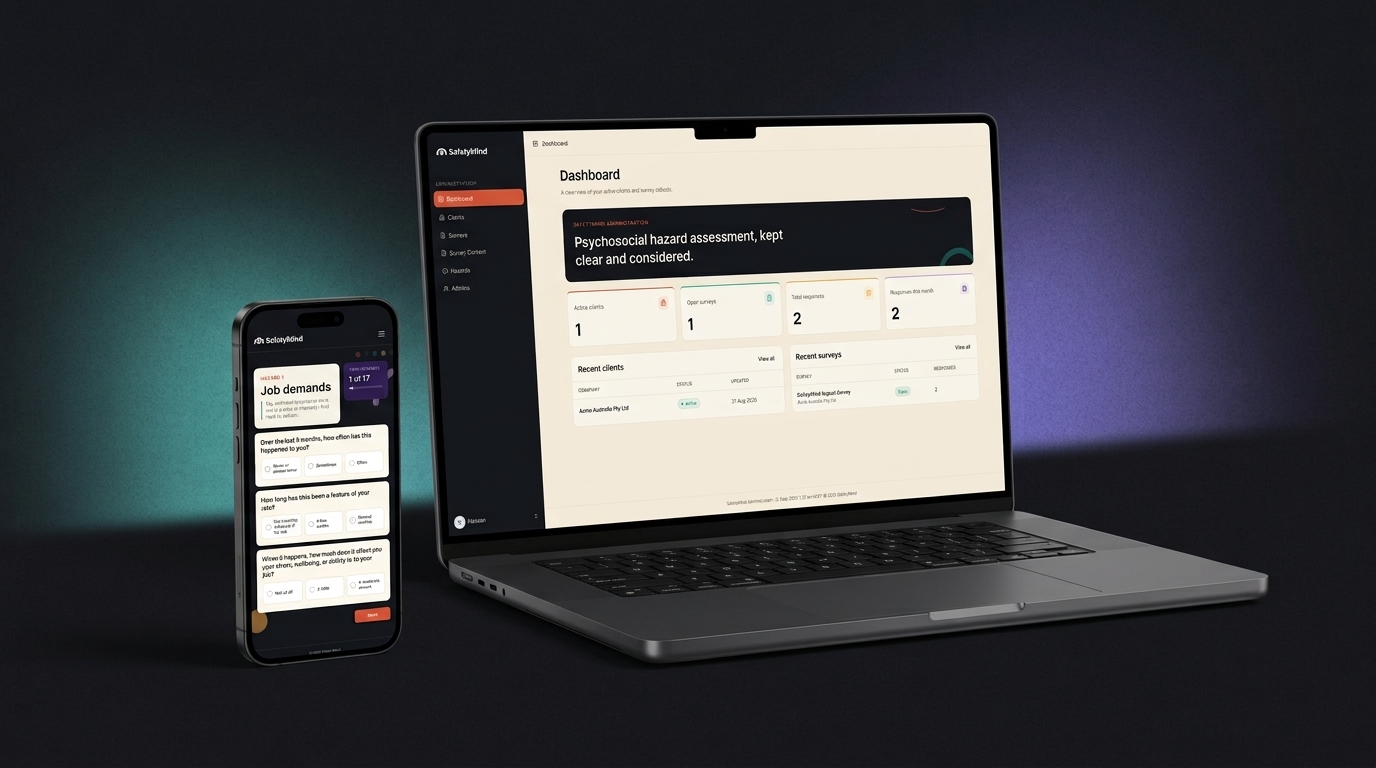 SafetyMind dashboard — psychosocial hazard survey results