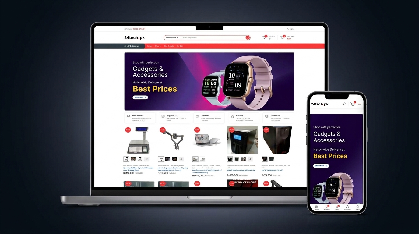 24tech.pk storefront — gadgets and accessories, desktop and mobile